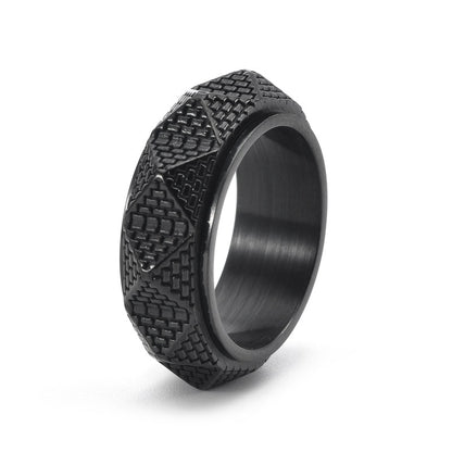 Men's Titanium Steel Pyramid Ring – Retro Geometric Silver, Gold & Black Band