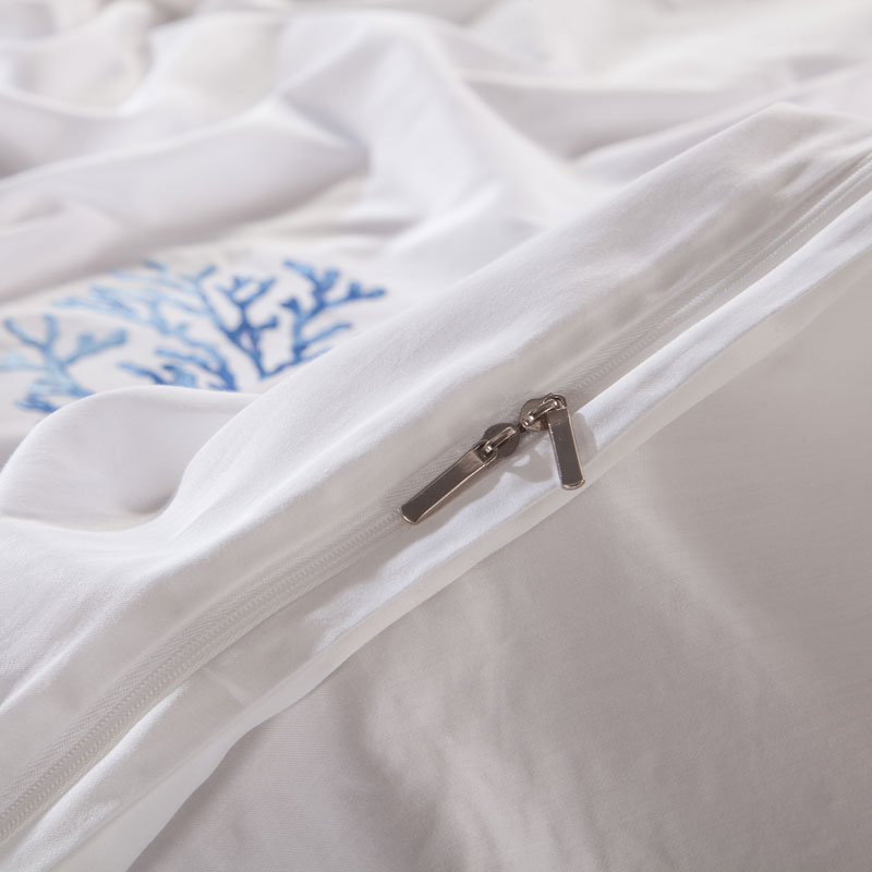 Nordic Embroidered Cotton Bedding Set – 4-Piece White Duvet Cover