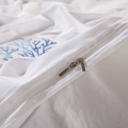 Nordic Embroidered Cotton Bedding Set – 4-Piece White Duvet Cover