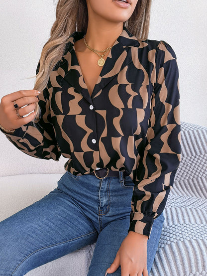 Women's Colour Block Long Sleeve Shirt | Notched Lapel
