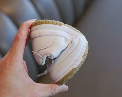 Children's White PU Velcro Trainers | Unisex Kids Shoes EU 21-38