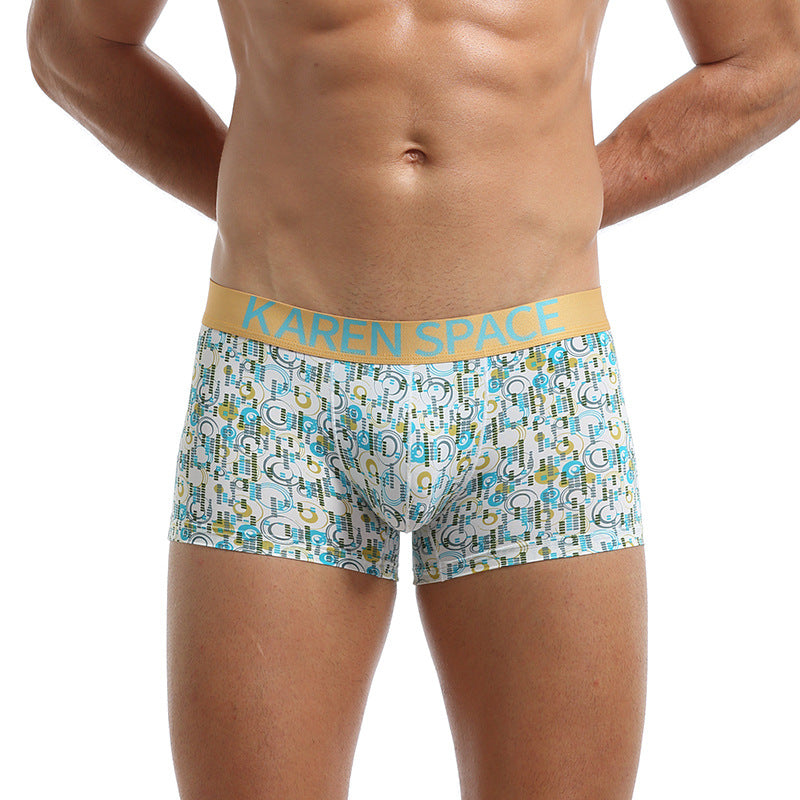 Men's Ice Silk Printed Boxer Shorts – Breathable Low-Rise Trunks