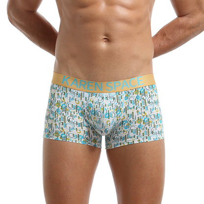 Men's Ice Silk Printed Boxer Shorts – Breathable Low-Rise Trunks