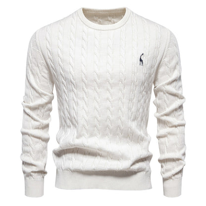 Men's Deer Embroidered Cotton Pullover Sweater | Autumn Casual Knitwear