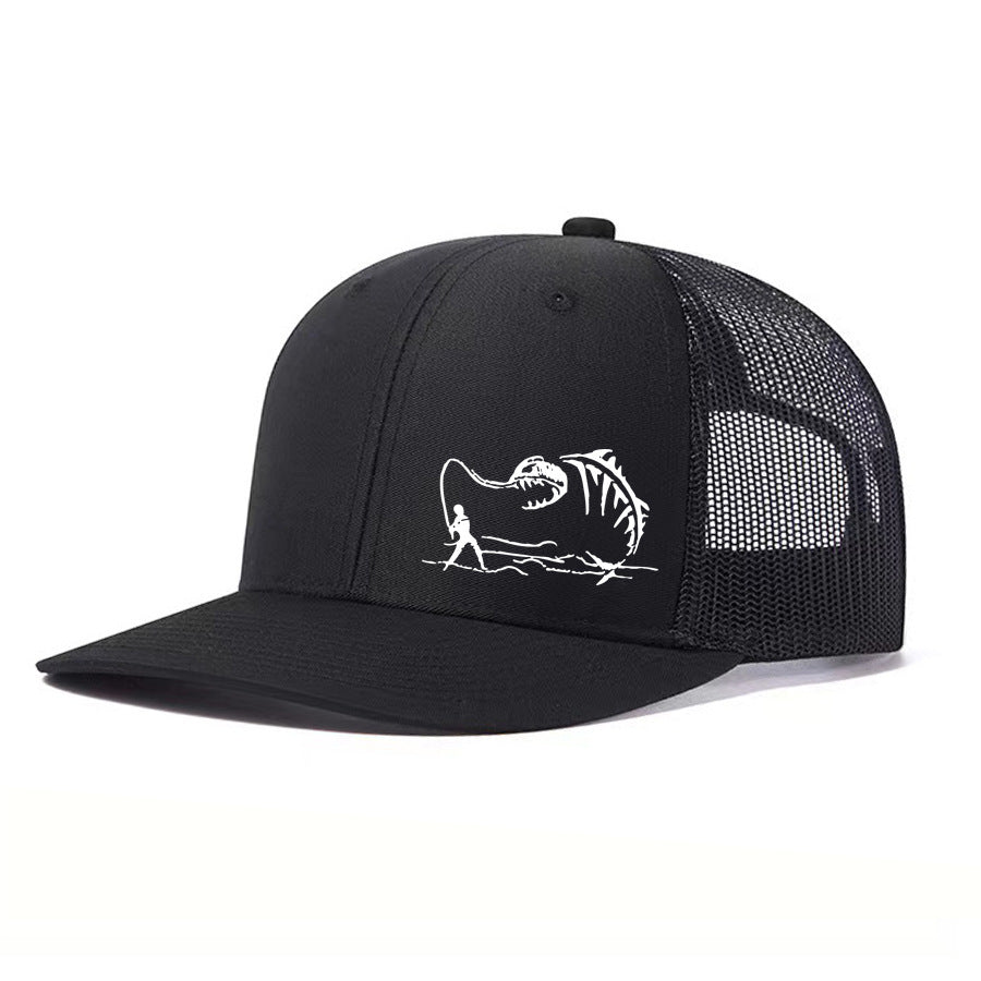 Two-Tone Mesh Baseball Cap - Fishbone Pattern Embroidered Unisex