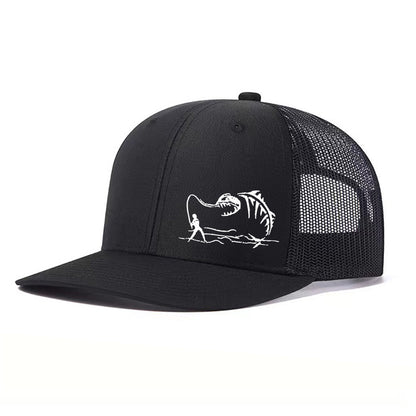 Two-Tone Mesh Baseball Cap - Fishbone Pattern Embroidered Unisex