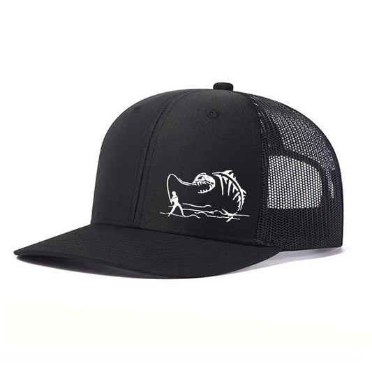 Two-Tone Mesh Baseball Cap - Fishbone Pattern Embroidered Unisex