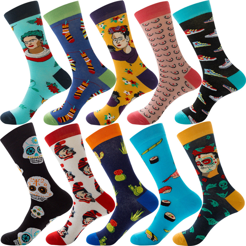 Men's Cotton Socks – 10 Pairs Mid-Calf Patterned Socks EU 39-45 23 Designs