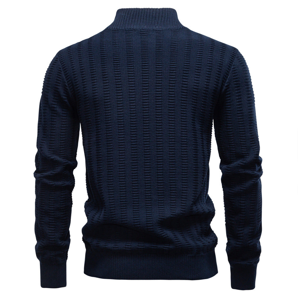 Men's Striped Jacquard Half-Zip Sweater | Stand Collar