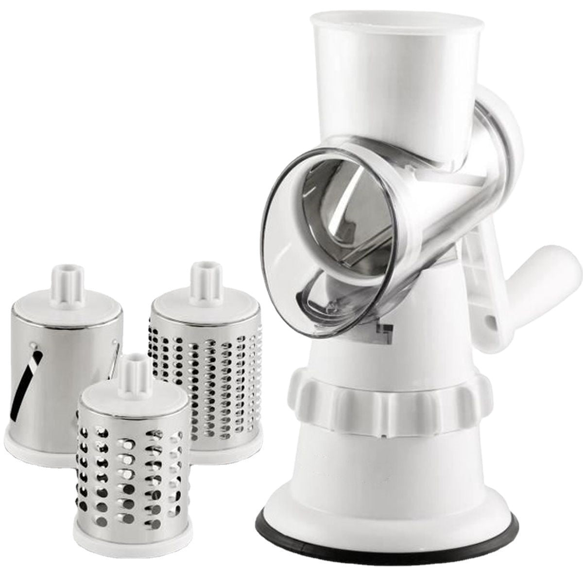 3-in-1 Drum Vegetable Slicer — Manual Spiralizer, Grater & Shredder with Suction Base