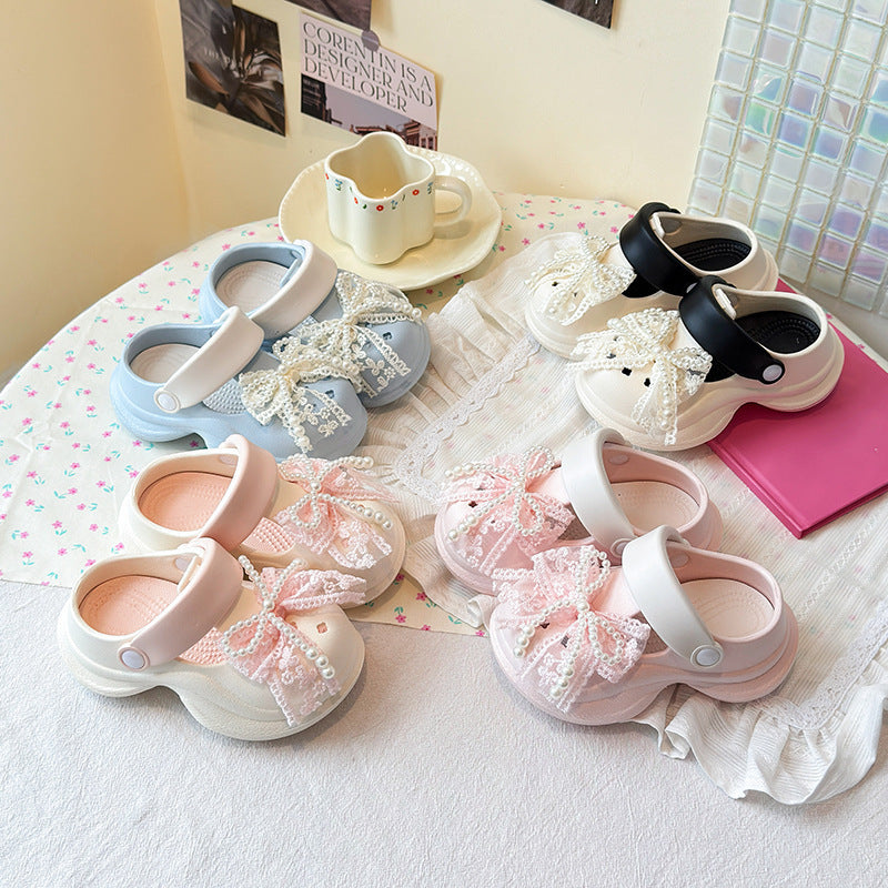 Girls' Bow EVA Slippers – Waterproof Non-Slip Kids Slides