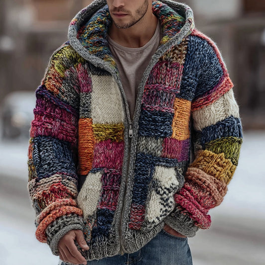 Men's Digital Plaid-Print Hooded Coat | Loose Fit Winter Jacket XXS–5XL