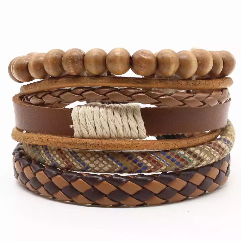 Men's Vintage Leather Bracelet – Woven & Knitted Styles, 30 Designs