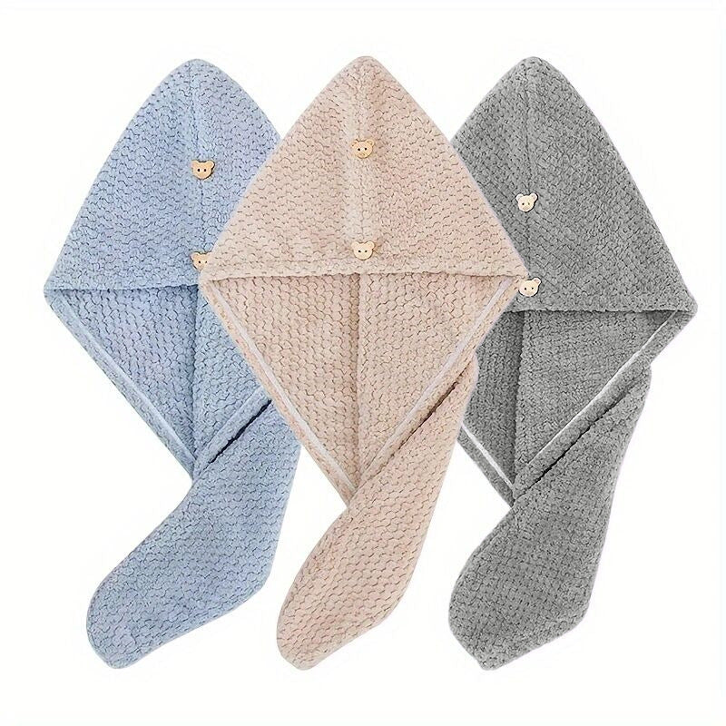 Microfibre Hair Drying Towel Cap 3-Pack | Fast-Absorbing