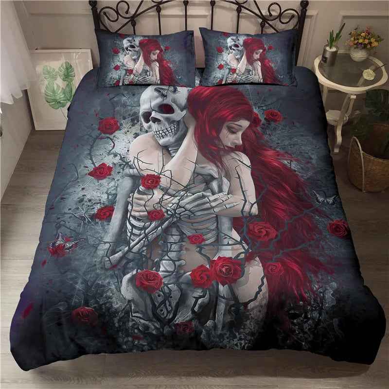 Skeleton Couple Bedding Set – Gothic 3-Piece Duvet Cover