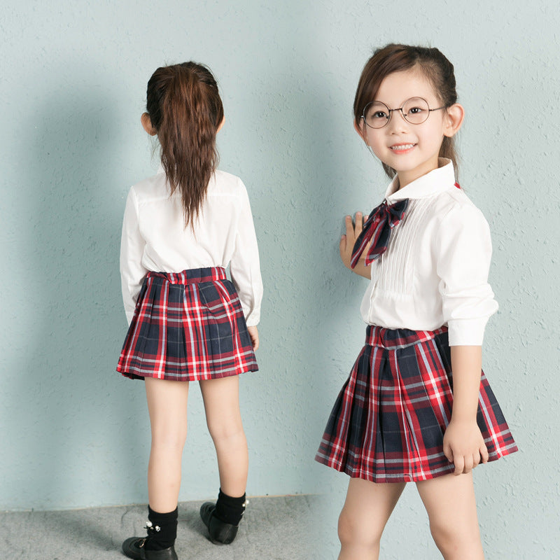 Girls' Long-Sleeve Shirt & Plaid Skirt Set | Red Plaid | Ages 3–8