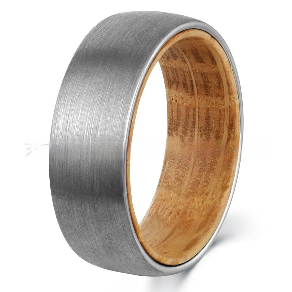 Men's Tungsten Steel Ring with Wood Inner Barrel – Silver Electroplated Band