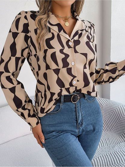 Women's Colour Block Long Sleeve Shirt | Notched Lapel