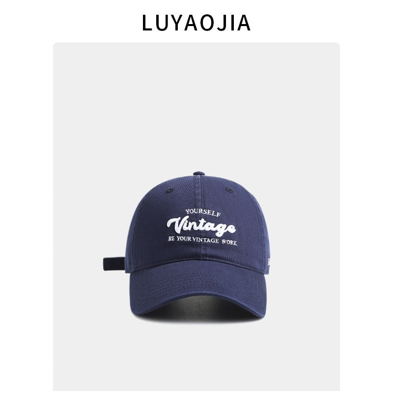 Vintage Cotton Baseball Cap with Letter Embroidery