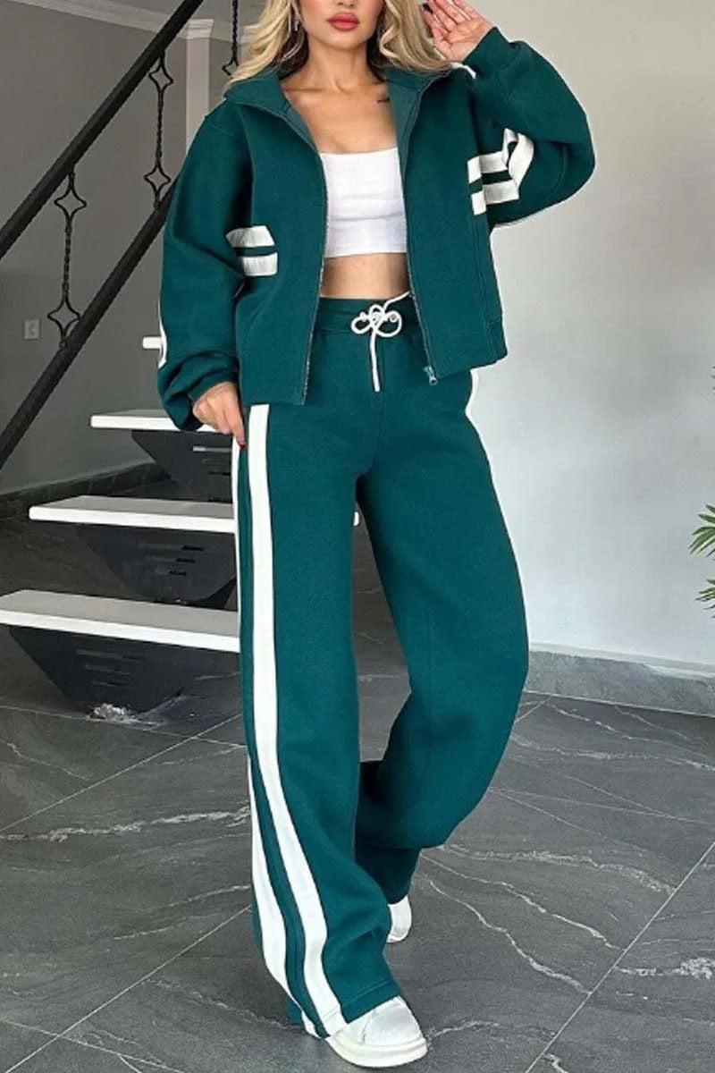 Women's Striped Zip Jacket & Trouser Co-ord Set | S-5XL | 5 Colours