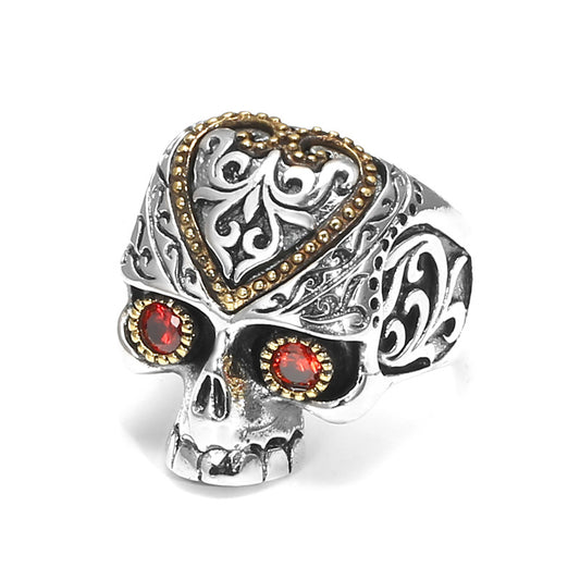 Men's Wide Silver Index Finger Ring – Adjustable Red Stone Statement Band