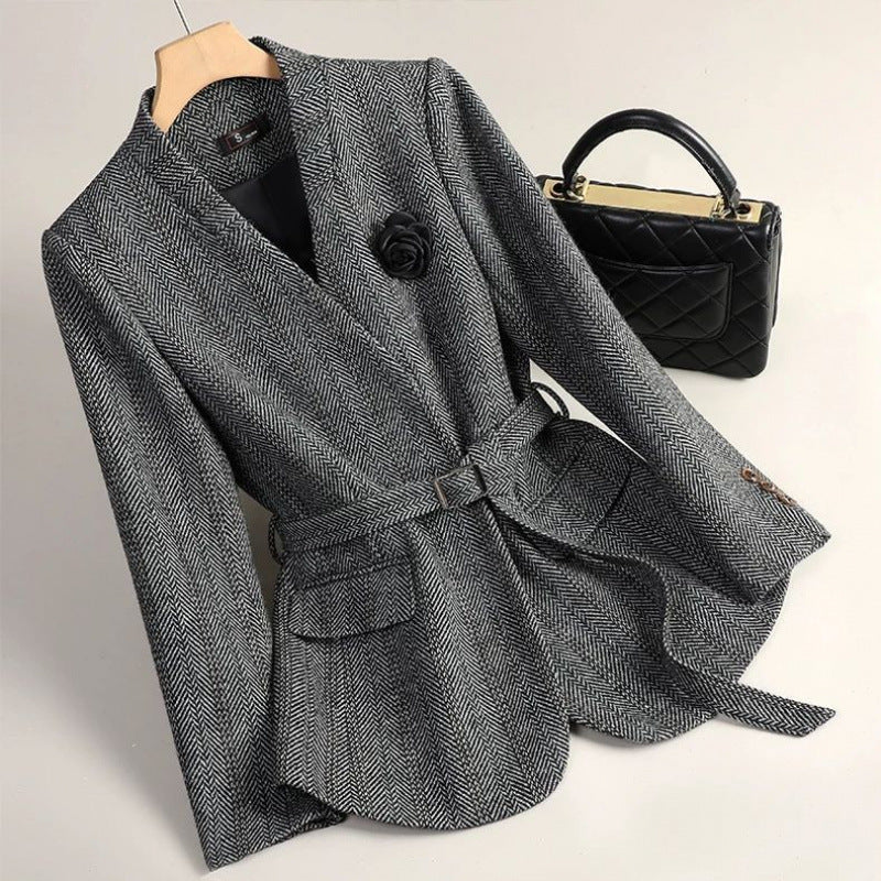 Women's Chenille Princess Sleeve Coat – High-Waist | Brown & Grey
