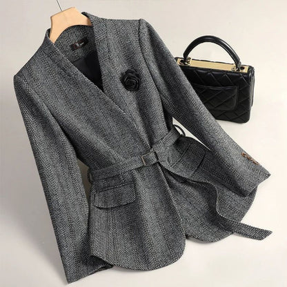 Women's Chenille Princess Sleeve Coat – High-Waist | Brown & Grey