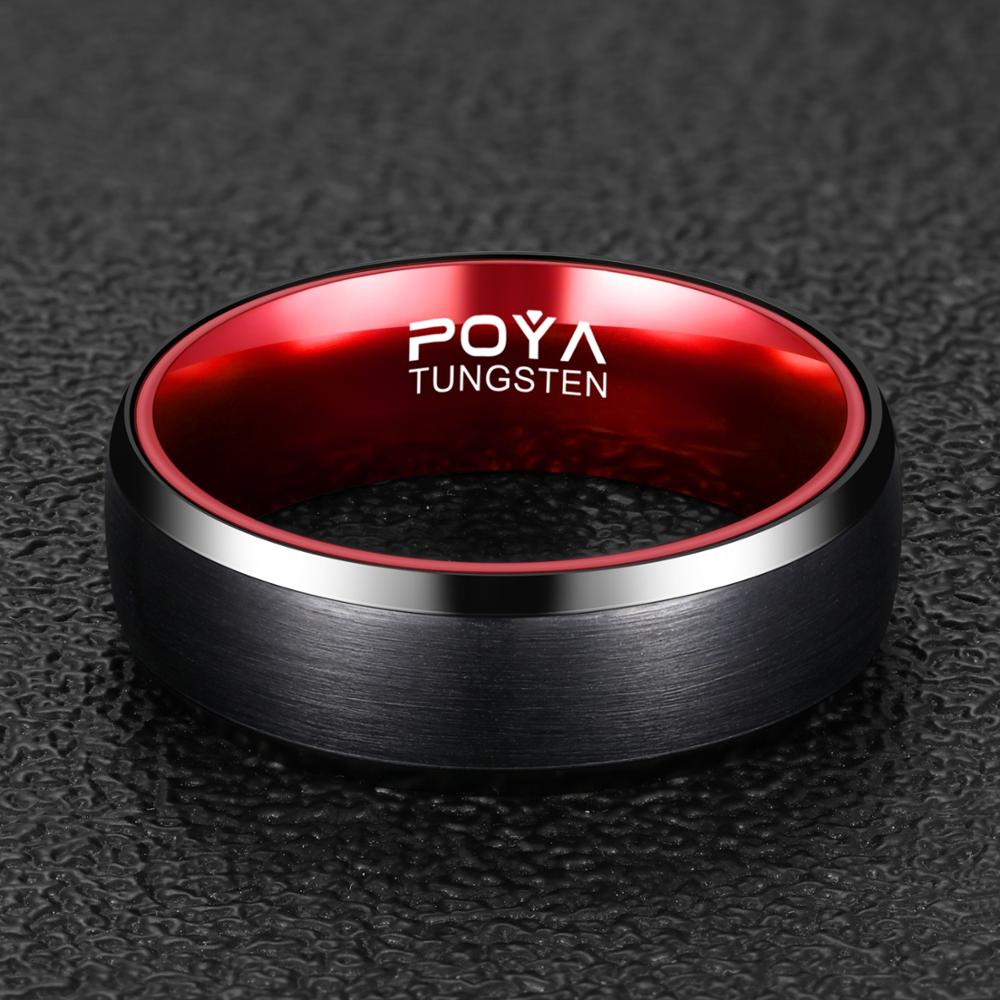 Men's Tungsten Steel Ring – Classic Geometric Band with Red Inner Lining