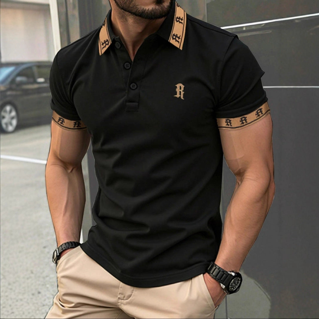 Men's Embroidered Polo Shirt – Slim Fit Lapel Top | Black | Sizes S–2XL