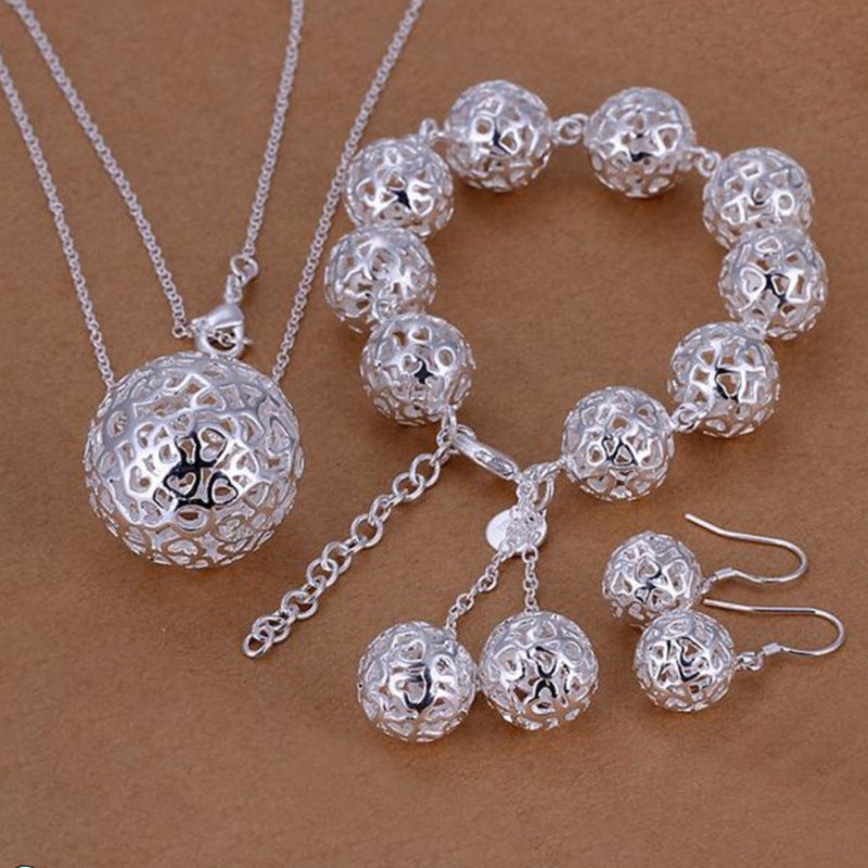 Women's Silver-Plated Geometric Jewellery Set – Bracelet, Necklace & Earrings