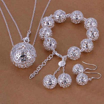 Women's Silver-Plated Geometric Jewellery Set – Bracelet, Necklace & Earrings