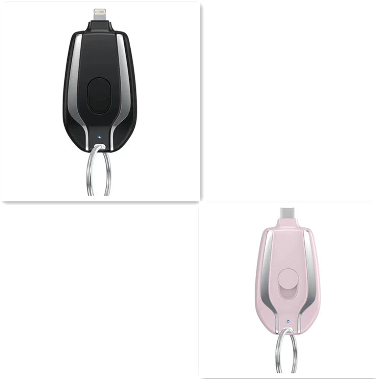 Keyring Emergency Power Bank – 1,500mAh Mini Portable Charger iPhone & USB-C Black & Pink