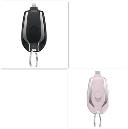 Keyring Emergency Power Bank – 1,500mAh Mini Portable Charger iPhone & USB-C Black & Pink