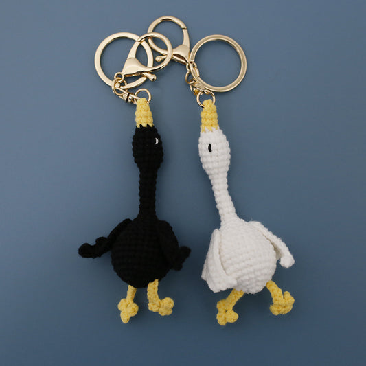 Hand-Crocheted Wool Goose Keychain | White & Black