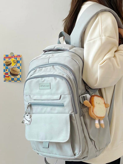 Large Capacity Solid Colour Backpack – Lightweight Nylon Everyday Bag
