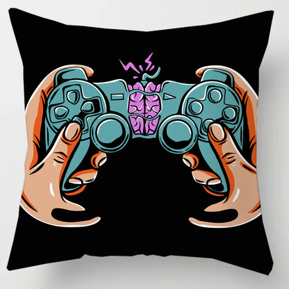 Cartoon & Gaming Print Cushion Cover 45x45cm – Peach Skin Pillowcase