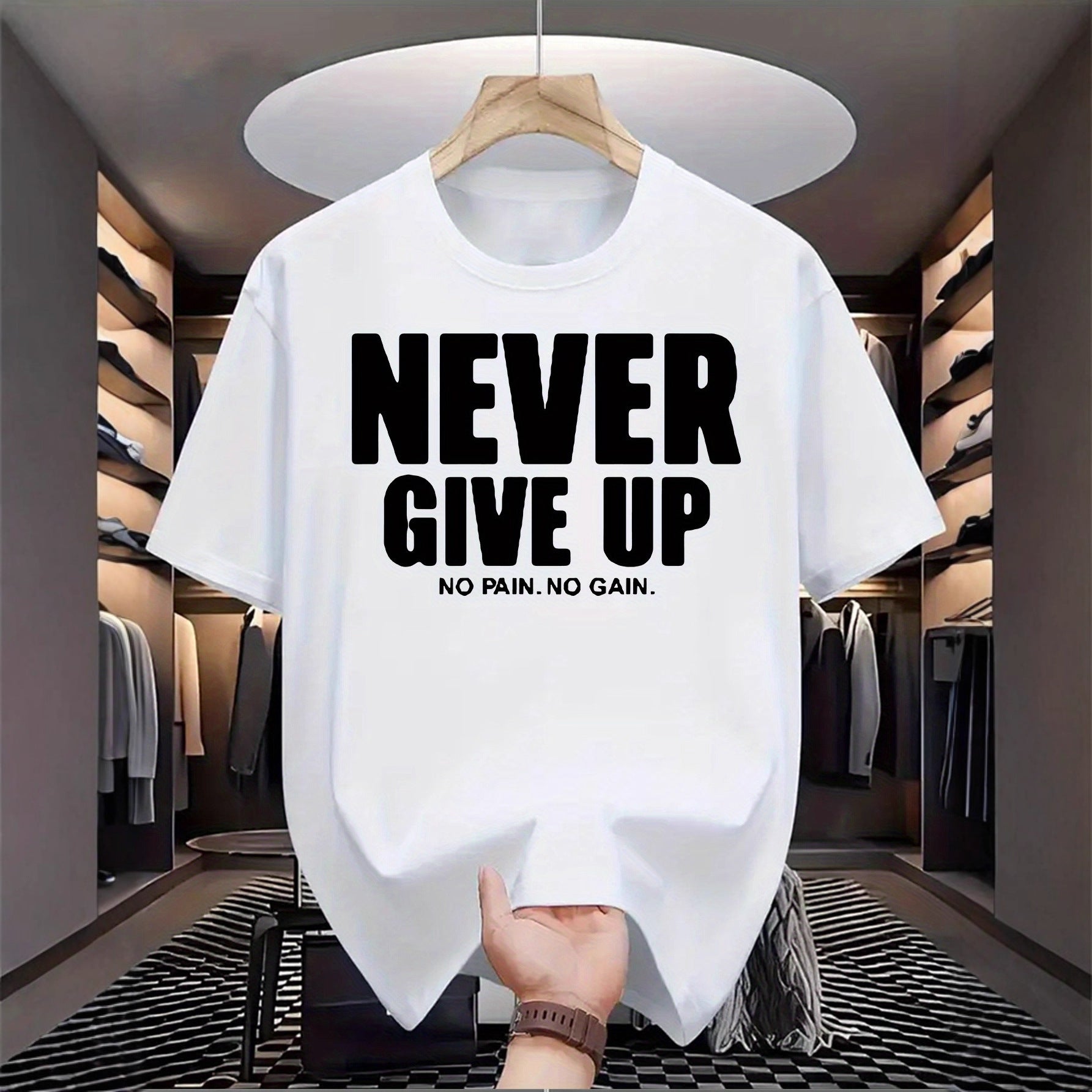 Men's Letter Print Crew-Neck T-Shirt - Short Sleeve Cotton Top 3 Colours