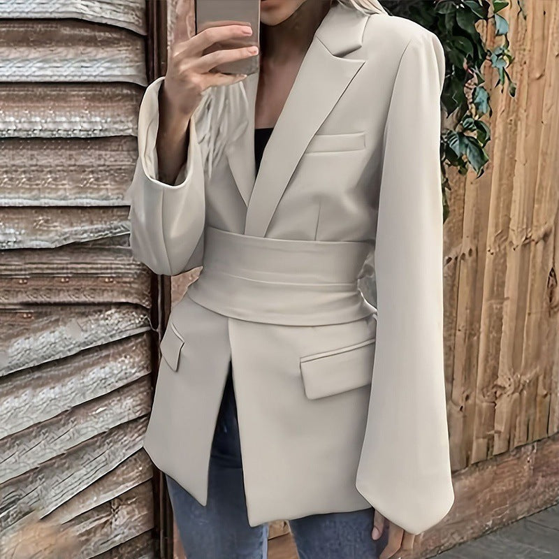 Women's Tie-Back Cardigan Coat – Mid-Length British Style
