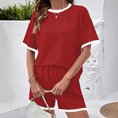 Women's Striped Casual Two-Piece Set — T-Shirt & Trousers