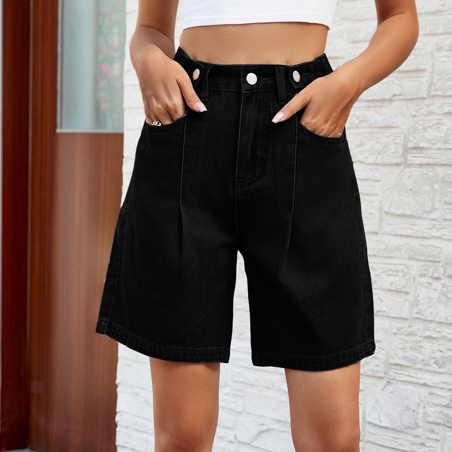 Women's Mid-Waist Denim Shorts | Adjustable Waist | 4 Colours