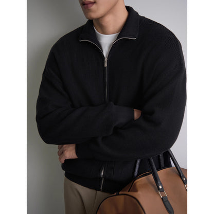 Men's Zip-Up Mercerized Cotton Cardigan Coat – Relaxed Fit | M–3XL