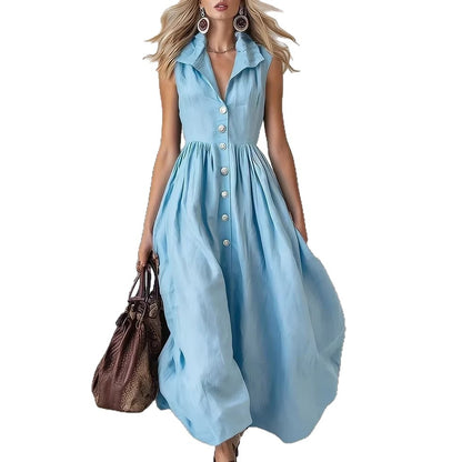 Women's Slim Fit Lapel Maxi Dress | Solid Colour