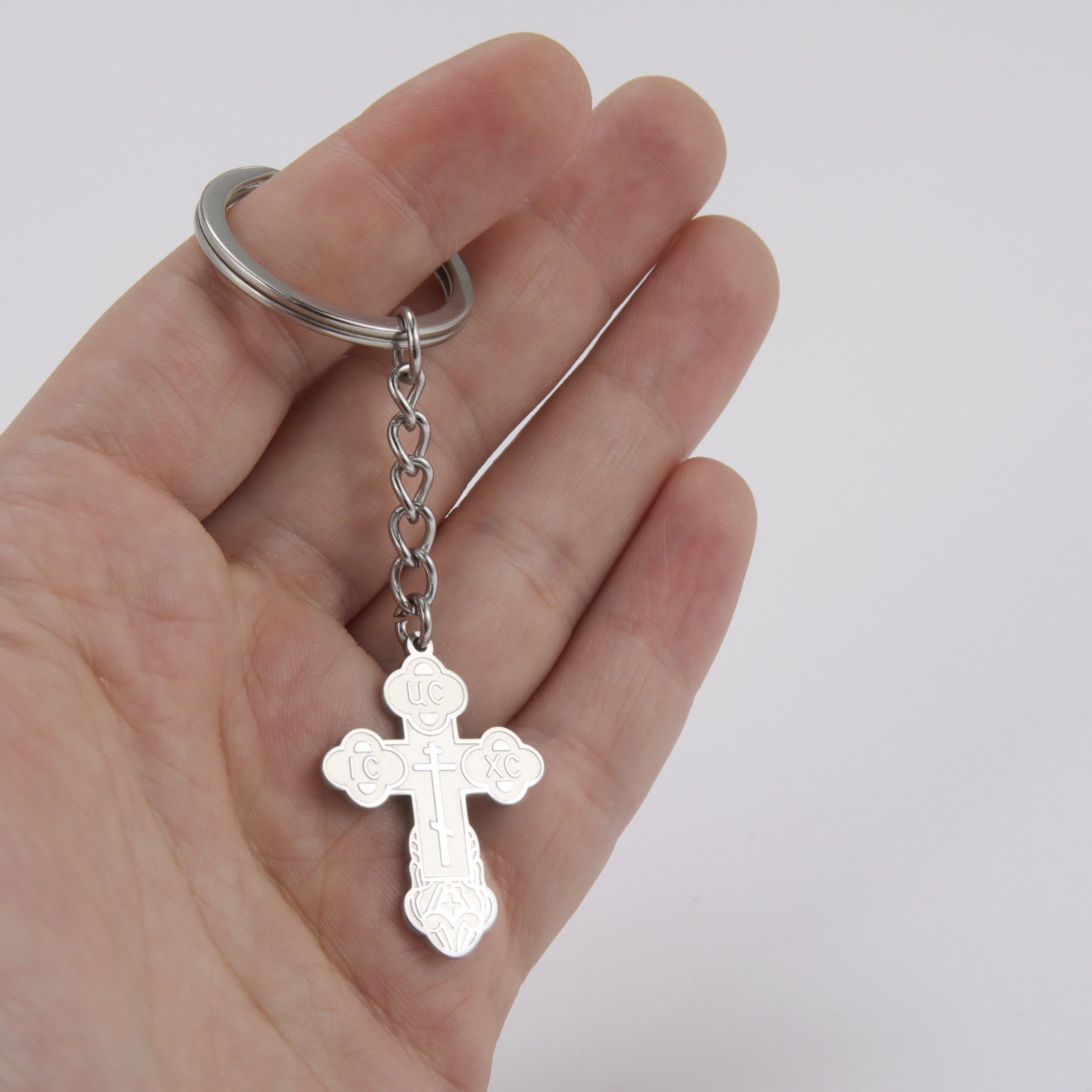 Stainless Steel Laser Engraved Keychain | Cross & Spider Design