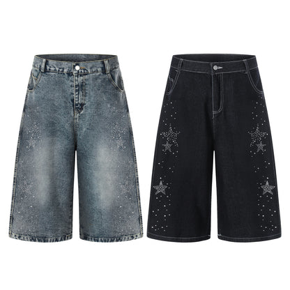 Women's Rhinestone Star Wide-Leg Cropped Jeans - Vintage Loose Fit