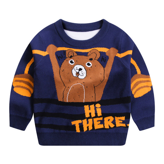 Kids Double-Layer Cotton Cartoon Print Sweater | Unisex Jumper