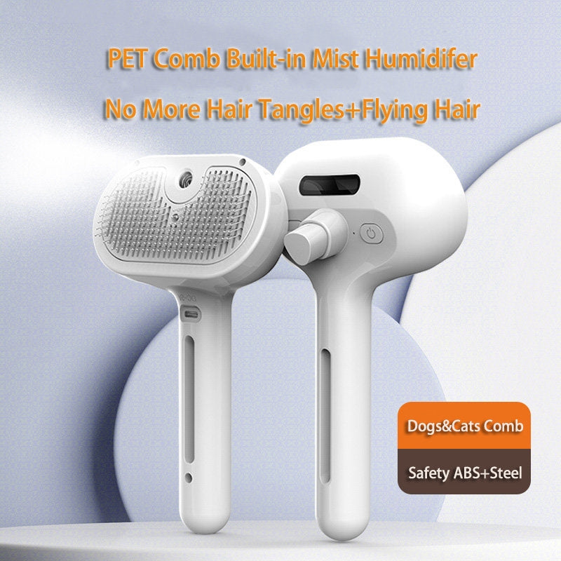 USB Rechargeable Self-Cleaning Pet Slicker Brush | Built-In Misting Spray