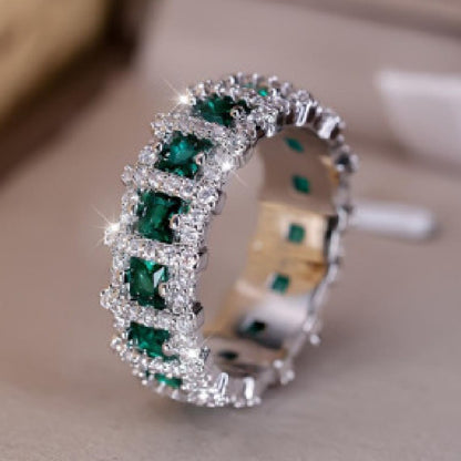 Full Crystal Row Ring | Platinum-Plated Copper Eternity Band