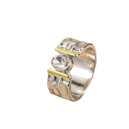 Geometric Hollow-Out Gold Inlay Ring | Vintage Zinc Alloy Ring for Women