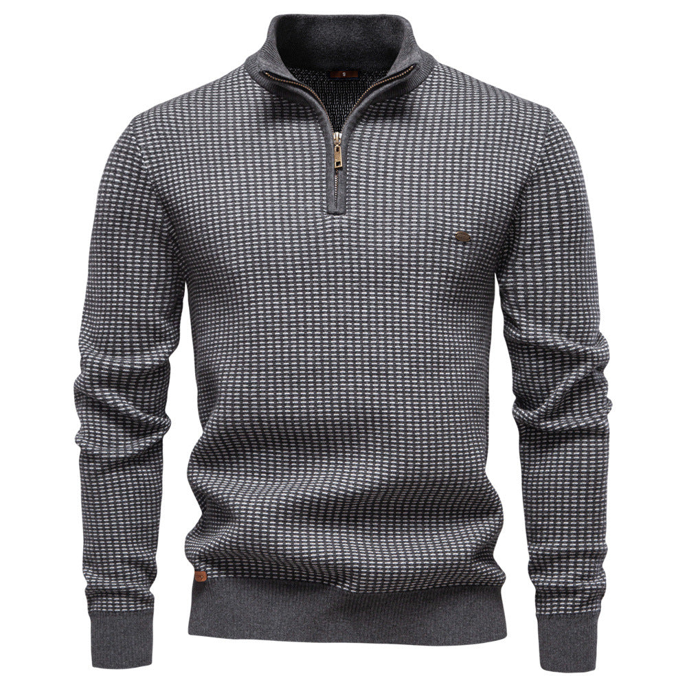 Men's Half-Zip Stand Collar Sweater | Slim Fit Cotton Blend