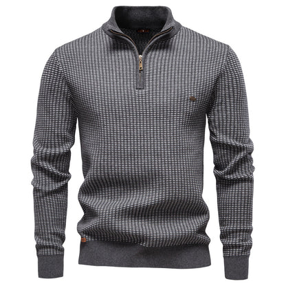 Men's Half-Zip Stand Collar Sweater | Slim Fit Cotton Blend